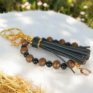 Beaded Bag Key Charm Horseshoe Horse Cowboy Boot Obsidian Tassel Westerncore